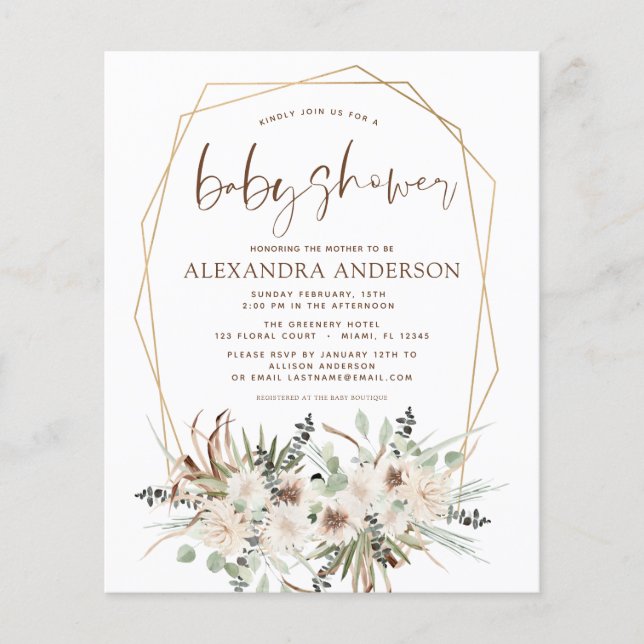 Budget Pampas Grass Baby Shower Boho Eucalyptus Flyer (Vorne)