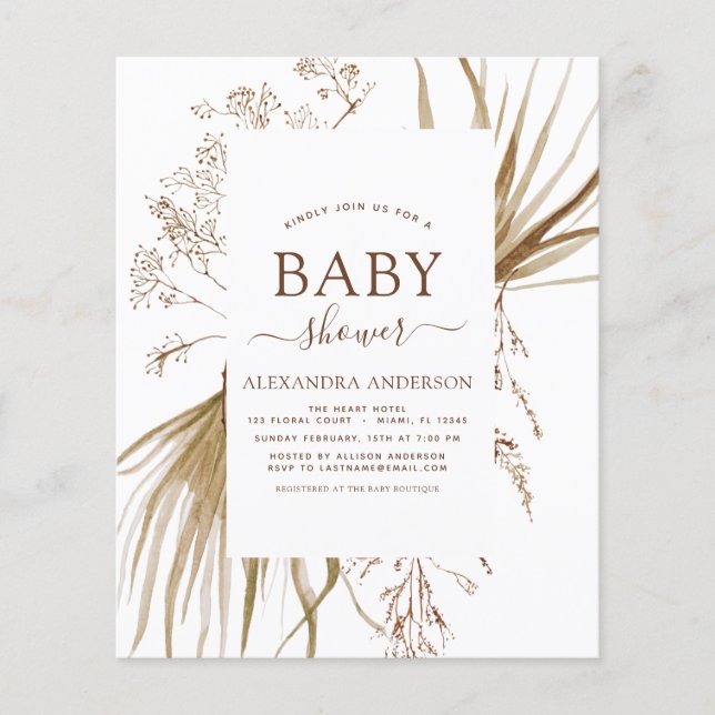 Budget Pampas Grass Bohemisch Boho Babydusche Flyer (Vorne)