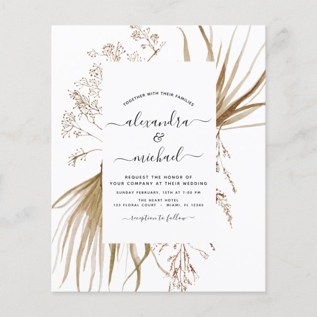 Budget Pampas Grass Bohemisch Boho Wedding Flyer (Vorne)