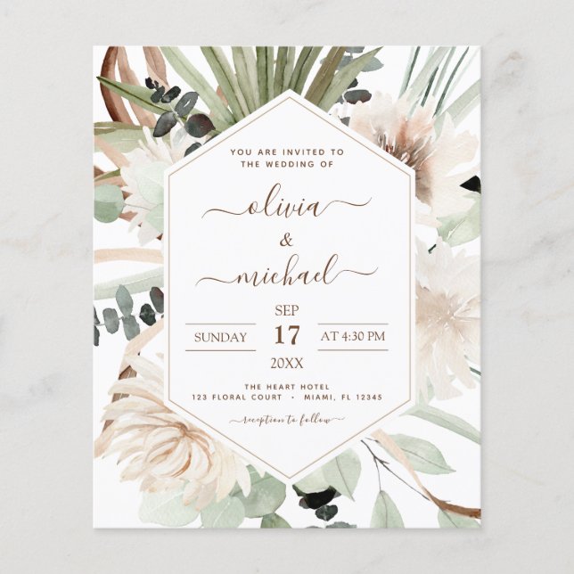 Budget Pampas Grass Boho Eukalyptus Wedding Flyer (Vorne)