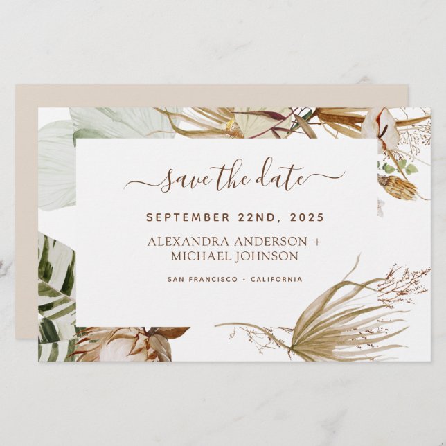 Budget Pampas Grass Boho Save the Date (Vorne/Hinten)