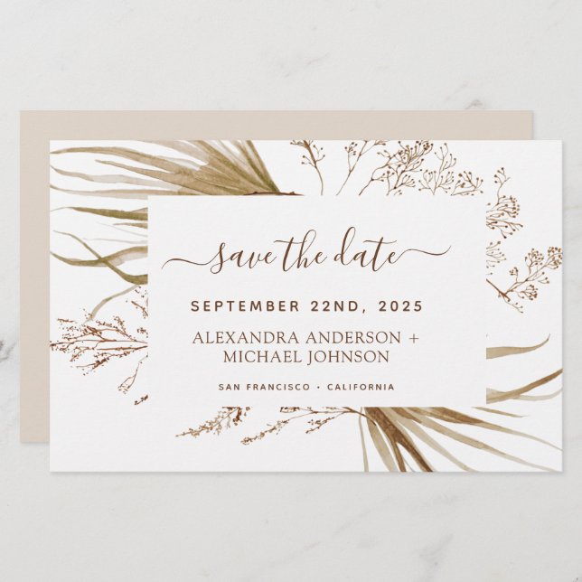 Budget Pampas Grass Boho Save the Date (Vorne/Hinten)