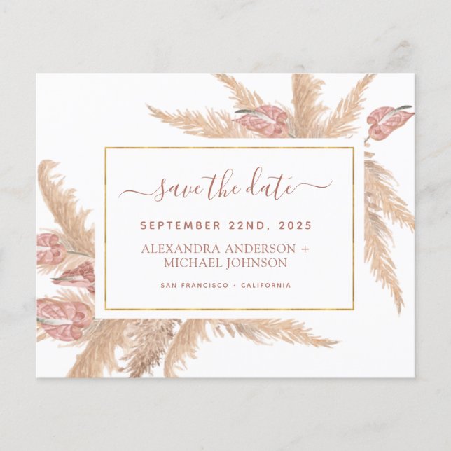 Budget Pampas Grass Boho Save the Date Flyer (Vorne)