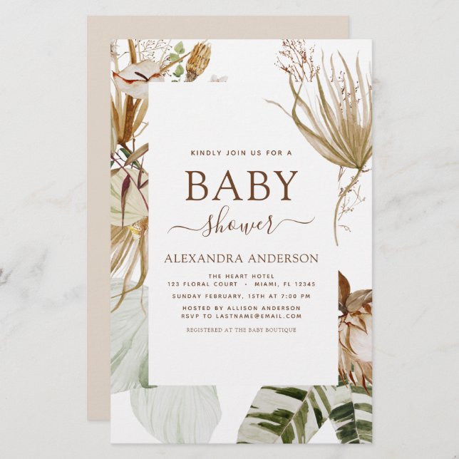 Budget Pampas Grass Boho Tropical Baby Dusche (Vorne/Hinten)