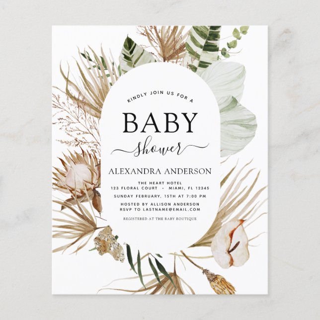 Budget Pampas Grass Boho Tropical Baby Dusche Flyer (Vorne)