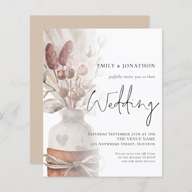 Budget Pampas Grass Overlay QR Code Einladung Hoch (Vorne/Hinten)