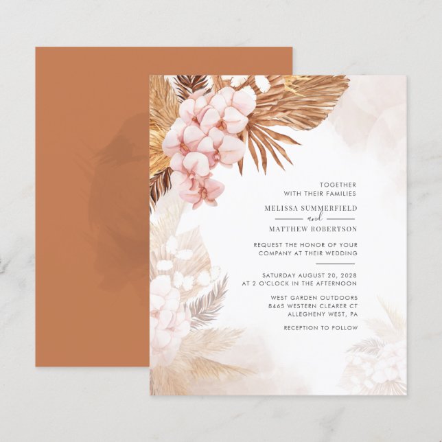Budget Pampas Grass Terracotta Einladung (Vorne/Hinten)