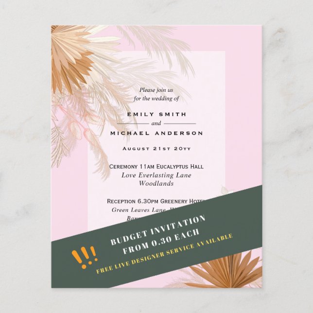 BUDGET Pampas Grass Terracotta Rosa Hochzeit Einla Flyer (Vorne)