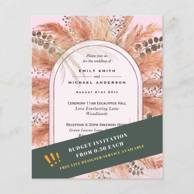 BUDGET Pampas Grass Terracotta Rosa Hochzeit Einla Flyer (Vorne)