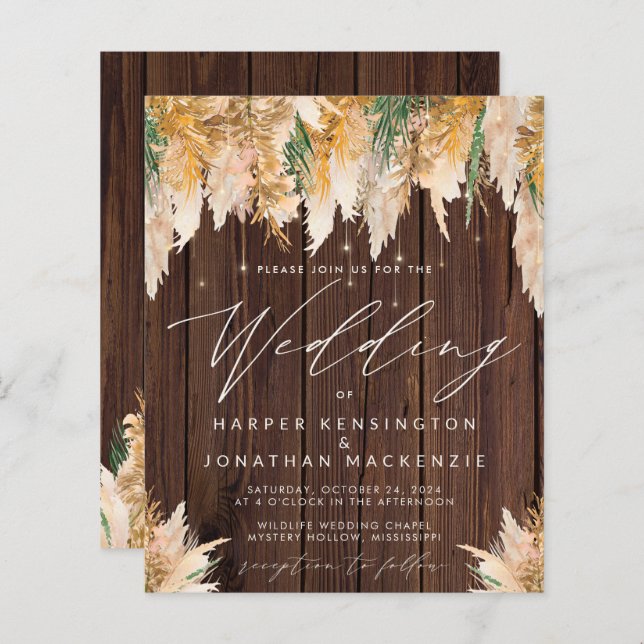 BUDGET Pampas Grass Wood String Lights Hochzeit (Vorne/Hinten)