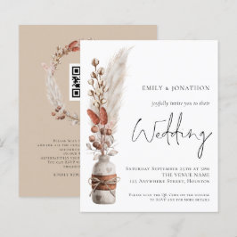 Budget Pampas Grasses QR Code Einladung Hochzeitsf