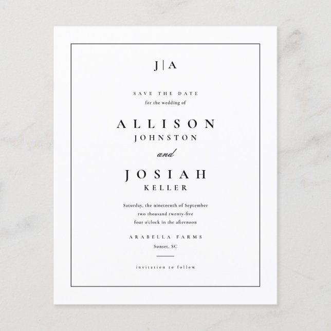 Budget Paper Classic Wedding Save the Date Flyer (Vorne)