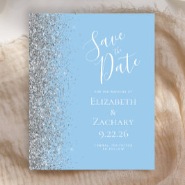 Budget Pastel Blue Silver Glitzer Save the Date