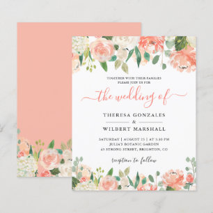 Budget Pastel Coral und Peach Wedding Einladung