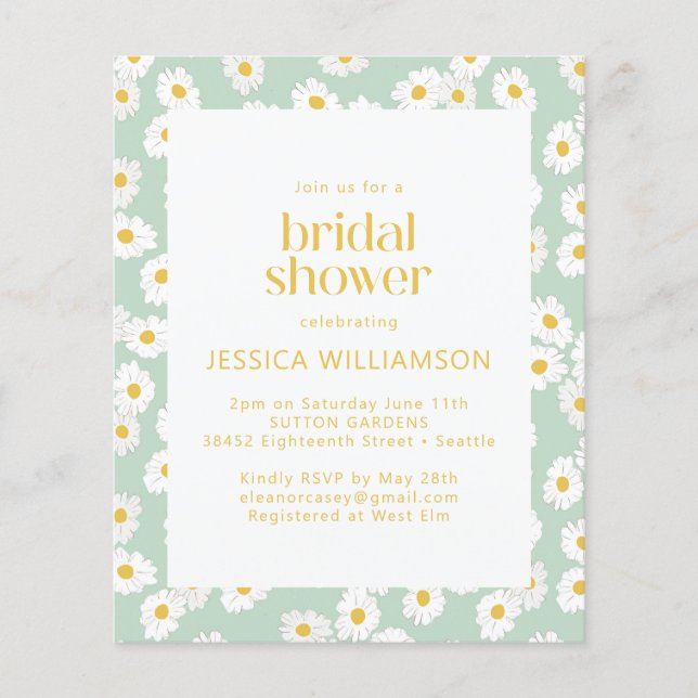 Budget Pastel Sage Green Daisies Brautparty (Vorderseite)