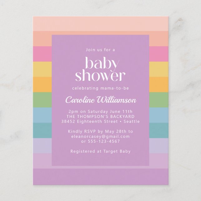 Budget Pastel Stripe Rainbow Lila Babydusche (Vorderseite)