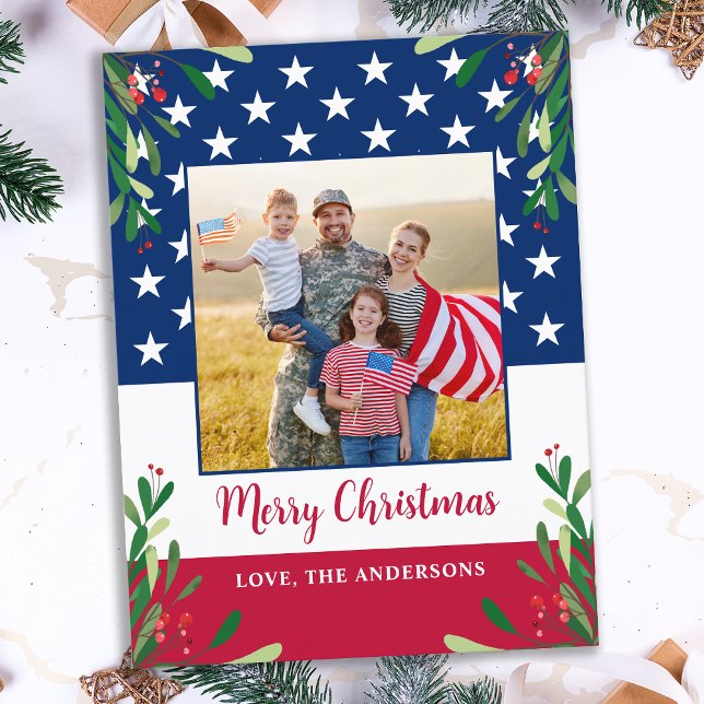 Budget Patriotic Christmas Military Foto USA Flag Postkarte (Von Creator hochgeladen)