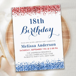Budget Patriotic Red White Blue Glitzer Geburtstag