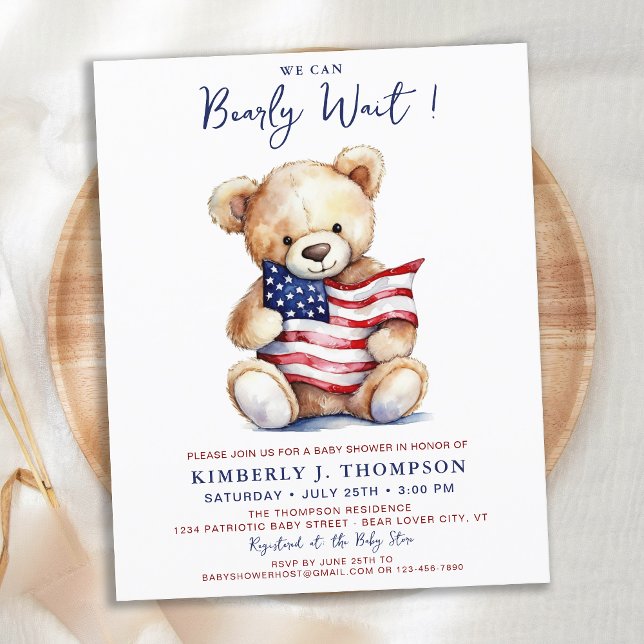 Budget Patriotic Teddy Bear Baby Dusche Einladung (Von Creator hochgeladen)