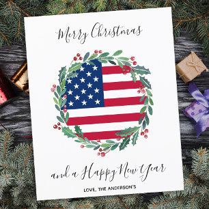 Budget Patriotic USA American Flag Weihnachtskarte