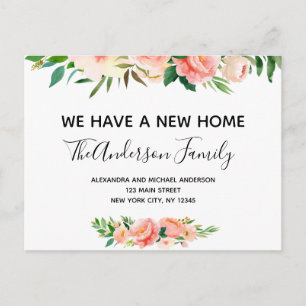 Budget Peach Coral Floral Moving Announction Post Postkarte