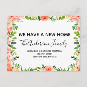 Budget Peach Coral Floral Moving Announction Post Postkarte