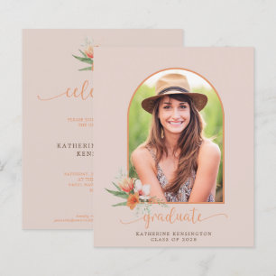 Budget Peach Floral Boho Arch Abschluss Einladung