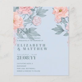 Budget Peach floral Dusty Blue Sage Leaf Hochzeit Flyer
