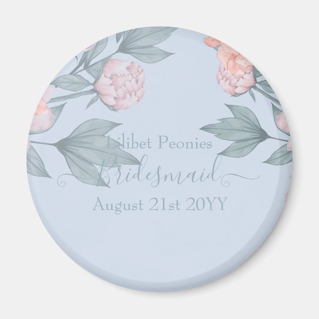 Budget Peach floral Dusty Blue Sage Leaf Hochzeit Magnet (Vorne)