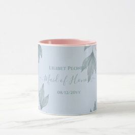 Budget Peach floral Dusty Blue Sage Leaf Hochzeit Tasse