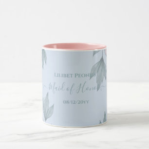 Budget Peach floral Dusty Blue Sage Leaf Hochzeit Tasse