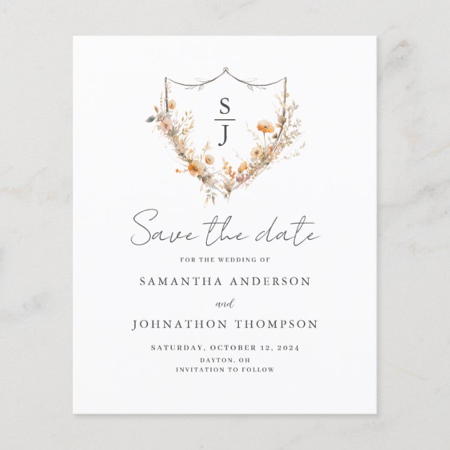 Budget Peach floral Wedding Save the Date Flyer (Vorne)