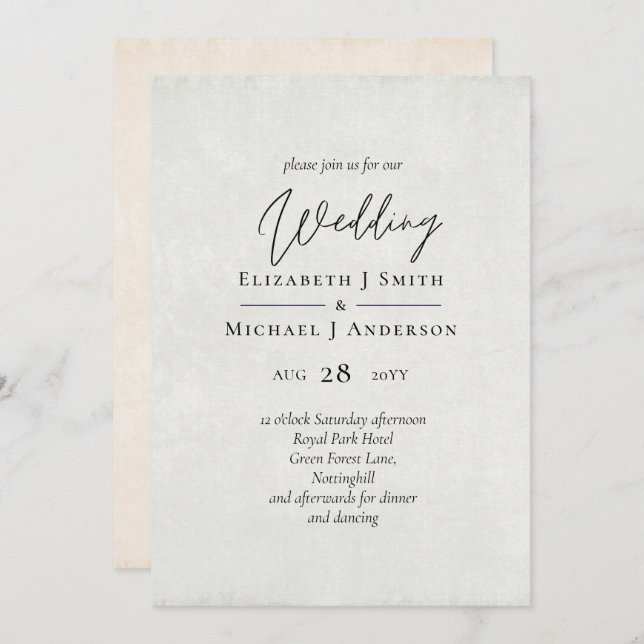 BUDGET Peach Gray Wedding Watercolor lädt ein (Vorne/Hinten)