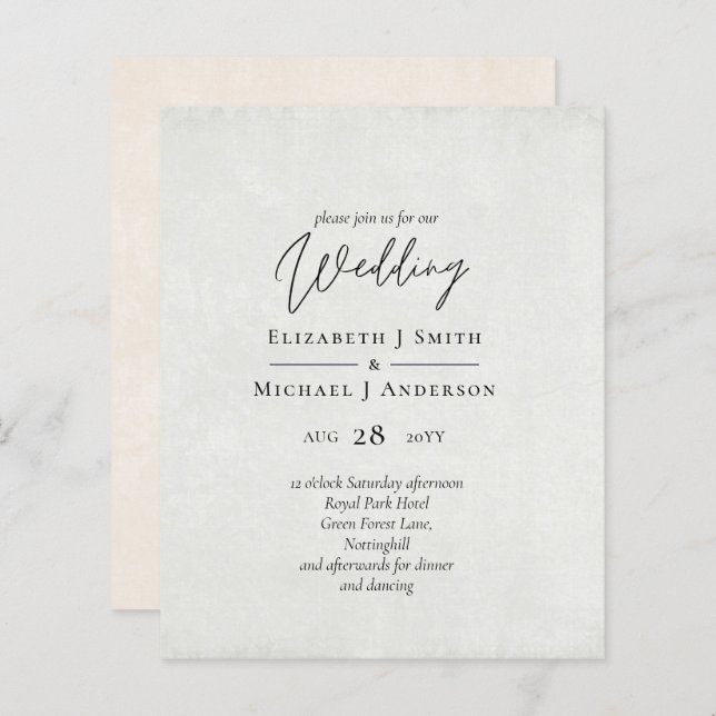 BUDGET Peach Gray Wedding Watercolor lädt ein (Vorne/Hinten)