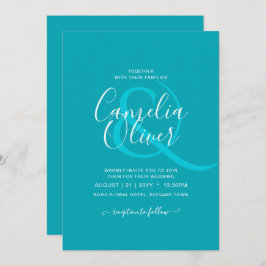 BUDGET Peacock Blue Aquamarin Monochrome Hochzeit Einladung