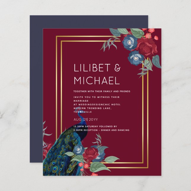 BUDGET Peacock Blue Burgundy Winter Hochzeit im He (Vorne/Hinten)