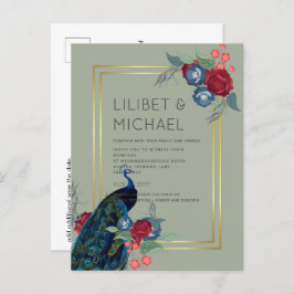 BUDGET Peacock Blue Burgundy Winter Hochzeit im He Postkarte