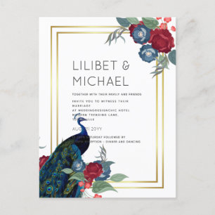 BUDGET Peacock Blue Burgundy Winter Hochzeit im He Postkarte