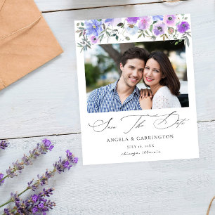 Budget Peri & Lila Blumen Hochzeitseinladung mit F Flyer