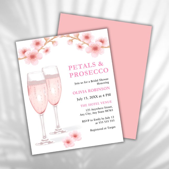 Budget Petals & Prosecco Pink Brautparty Einladung (Petals and Prosecco Blush Pink Watercolor Floral Bridal Shower Invitation )