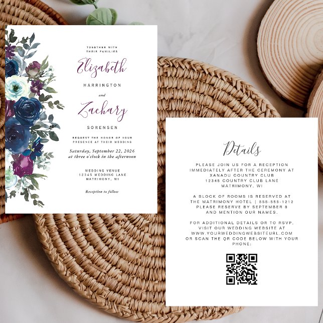 Budget-Pflaume-Blumen-QR-Code-Hochzeit (Von Creator hochgeladen)