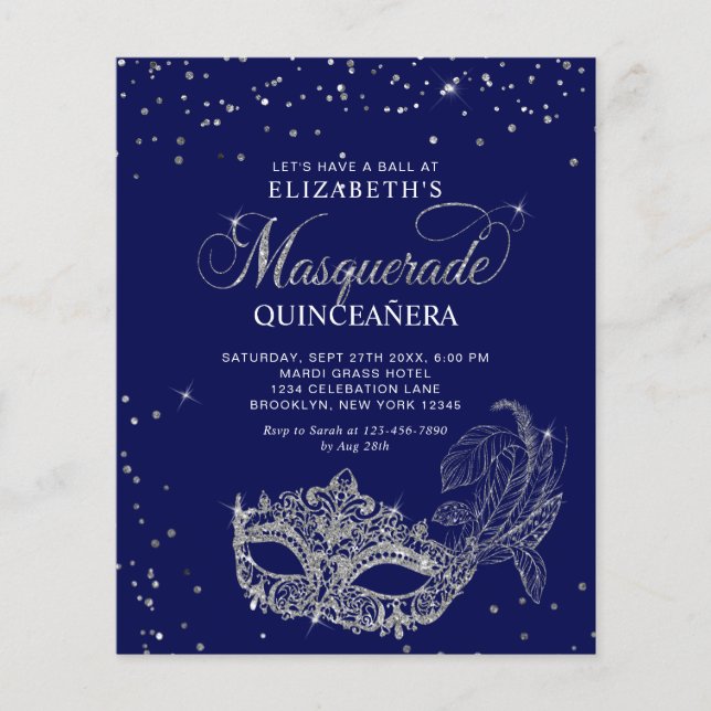 BUDGET Photo Blue Silver Masquerade Quinceañera (Vorderseite)
