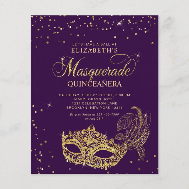 BUDGET Photo Purple Gold Masquerade Quinceañera (Vorderseite)