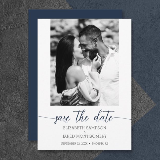 Budget Photo Wedding Navy Blue Save The Date (Von Creator hochgeladen)