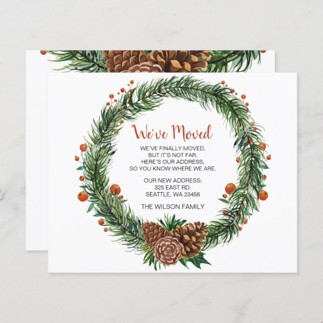 Budget Pine Cone Wreath Weve Moving Holiday Card (Vorne/Hinten)