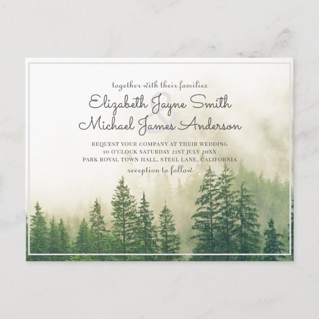 Budget Pine Trees Hochzeitspazierwald Postkarte (Vorderseite)