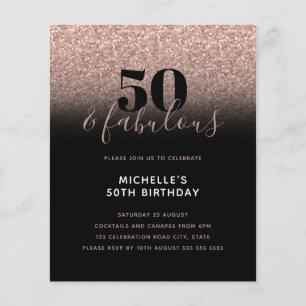 Budget Pink Black 50 & Fabulous Geburtstag Einladu