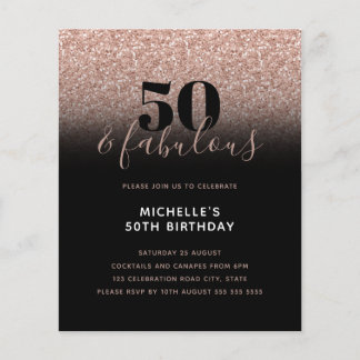 Budget Pink Black 50 & Fabulous Geburtstag Einladu