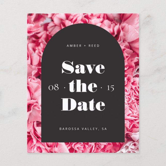Budget Pink Black Floral Arch Save the Date leucht (Vorderseite)