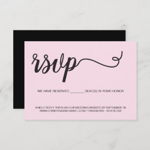 Budget Pink Black Wedding Website Sitze reserviert RSVP Karte